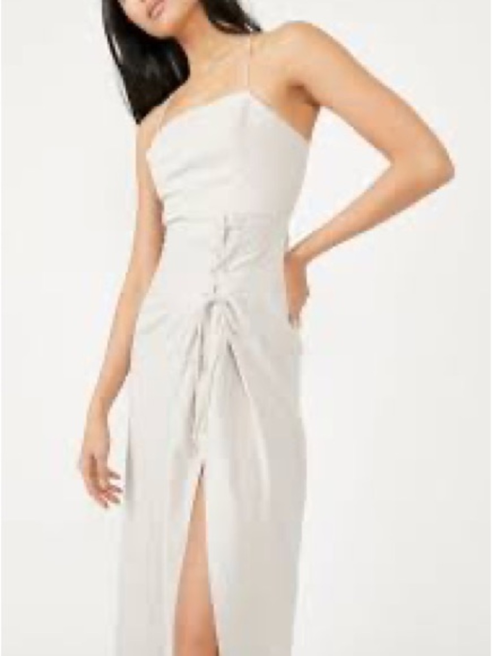 Free People Strapless Ruched Midi Dress in Light Beige